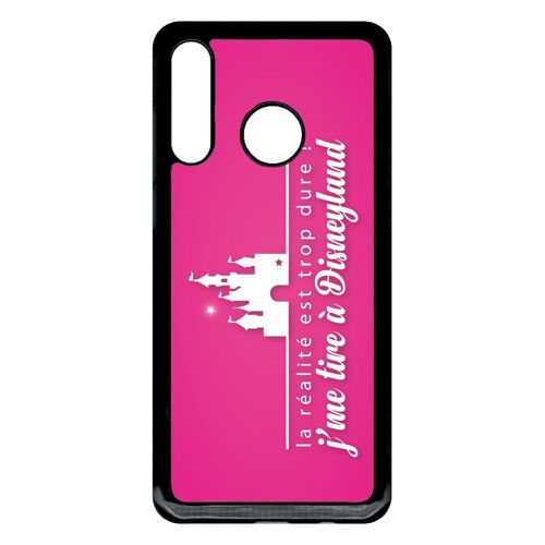 Coque Pour Smartphone - La Realite Est Tropdure Jme Tire A Disney Fond Rose - Compatible Avec Huawei P30 Lite - Plastique - Bord Noir