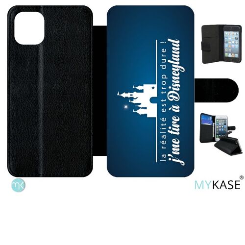 Etui À Rabat Iphone 11 Pro Max - La Realite Est Tropdure Jme Tire A Disney Fond Bleu Fonc - Simili-Cuir - Noir