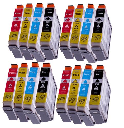 Epson T1816 (T1811 T1812 T1813 T1814) - 16 Cartouches d'encre compatible pour Epson Expression Home XP-102 XP-202 XP-205 XP-30 XP-302 XP-305 XP-402 XP-405