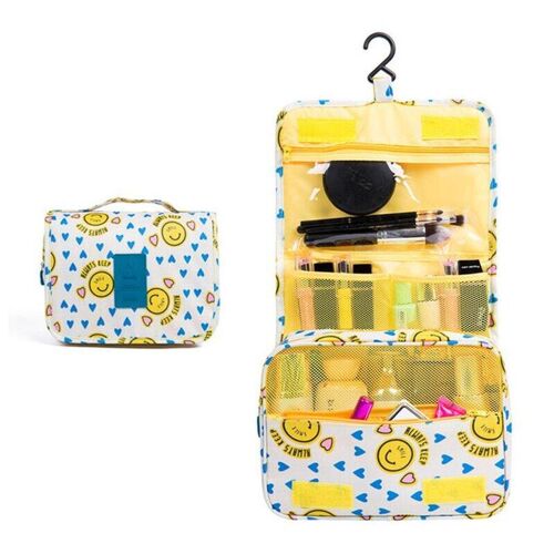 Nylon Travel Set Makeup Bag High Capacity Cosmetic Bags For Women Bathroom Toiletry Make Up Organizer Pouch Hanging neceser, Jaune smiley