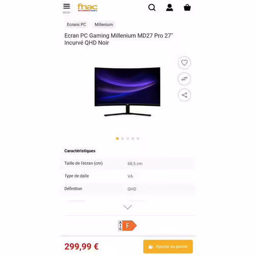 Écran 1440p(QHD), 27", incurvé