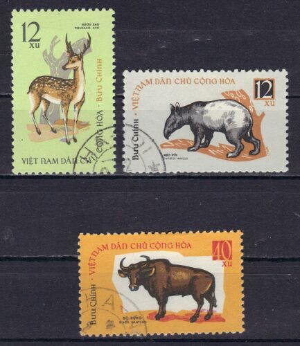 Vietnam Du Nord 1964 : Animaux : Pseudaxis Axis / Tapir / Boeuf Sauvage - Série De 3 Timbres Oblitérés