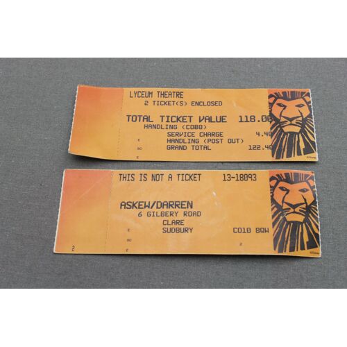 Billet Entree - Le Roi Lion - Londres