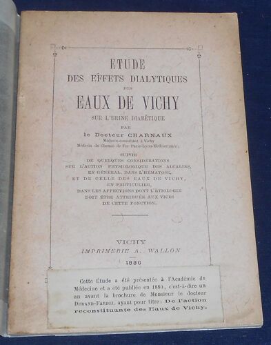 Etude Des Effets Dialytiques Des Eaux De Vichy Sur L'urine Diabétique