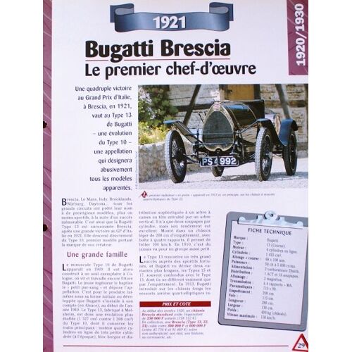 Fiche Technique Atlas Recto Verso Bugatti Brescia 1921