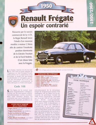 Fiche Technique Recto Verso Renault Fregate 1950