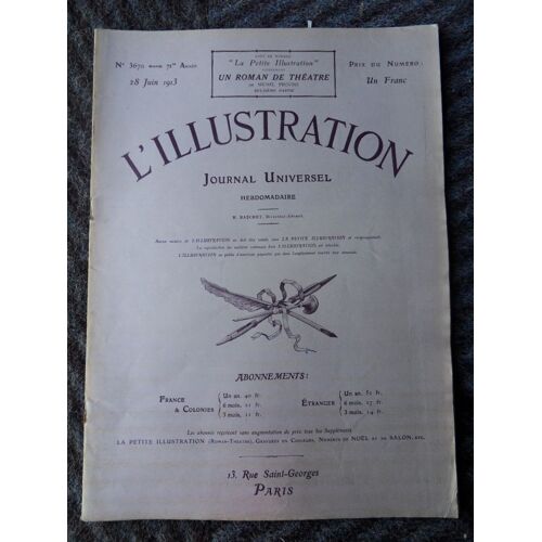 Hebdomadaire L'illustration N°3670 Du 28 Juin 1913