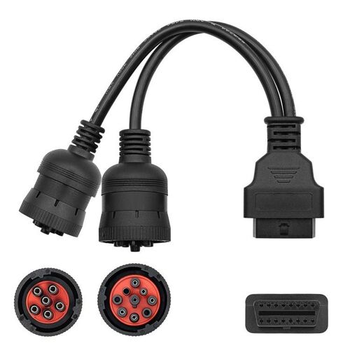 Câble Adaptateur Obd 6+9 Broches (J1708+J1939) Pour Camion Ligne De Diagnostic Pour Camion Lourd Pour Cummins Câble Y À Obd2 16 Broches Femelle