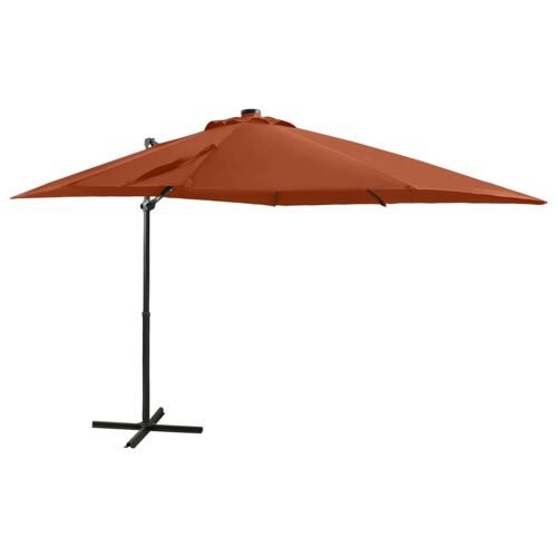Vidaxl Parasol Déporté Avec Mât Et Lumières Led Terre Cuite 250 Cm