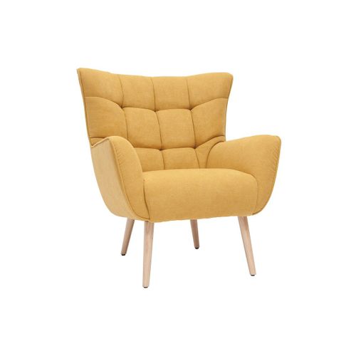 Fauteuil Scandinave Tissu Effet Velours Jaune Moutarde Et Hévéa Massif Avery