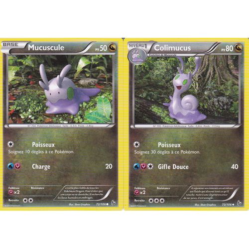 Lot De 2 Cartes Pokemon - Colimucus 73/106 + Mucuscule 72/106 - Xy Etincelles -