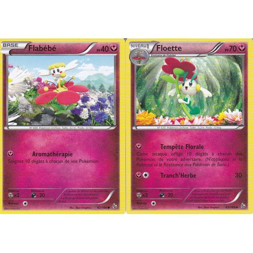 2 Cartes Pokemon - Floette 65/106 + Flabebe 62/106 - Xy Etincelles -
