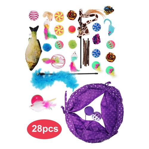 Kit Tunnel Pliable Pour Chat 28 Pièèces/Ensemble, Jouet Amusant, Balles En Plumes, Fournitures De Jeu Interactif Pour Chaton, Chien Et Chat