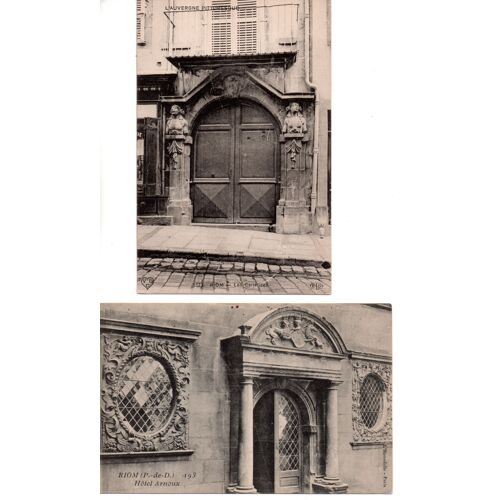 63 Riom - Lot De 2 Cartes Anciennes : Les Cariatides + Hôtel Arnoux