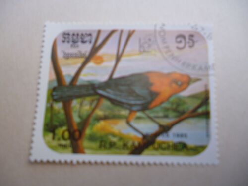 Timbre "Cambodge 1985 :Oiseau Orange Et Noir".