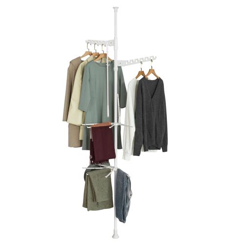 SoBuy KLS08-W Séchoir à Linge Téléscopique Étendoir Pliable Porte-Manteau Portant à Vêtements avec Hauteur Réglable (218-286 cm), 4 Niveaux avec Vêtements Fork