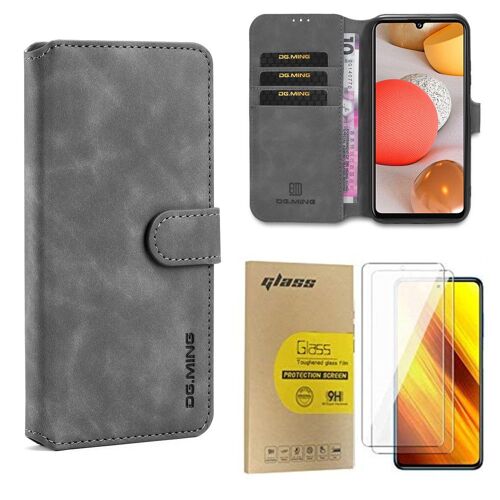 Etui Housse Coque Samsung S7 Avec 2 Verre Trempé Etui À Rabat Antichoc Accessoires Pochette Case Nouveau Samsung S7 Coque Pour Samsung Galaxy S7(Gris)