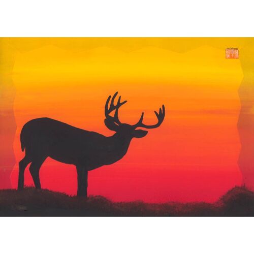 Peinture Originale Cerf Lever Soleil Nature Painting Deer Sunrise Gradient Pg91