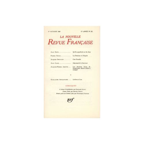 La Nouvelle Revue Française N° 202 Octobre 1969