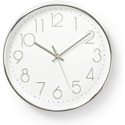 Nedis Horloge Murale Circulaire 30 cm de Diamètre Blanc et Argent