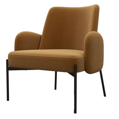 Alex-Fauteuil En Tissu Bouclé Ocre Et Métal Noir