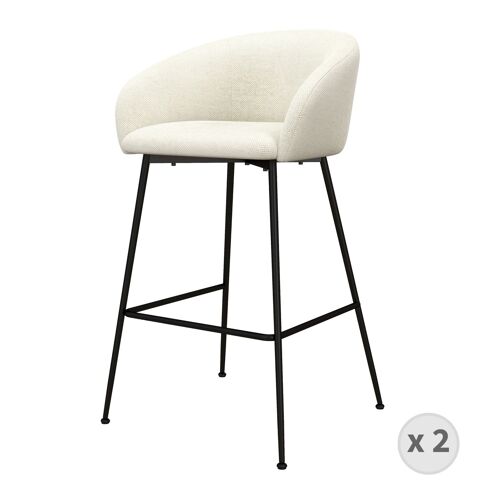 CHLOE-Fauteuil de bar en tissu Luxury Ecru et métal noir (x2)