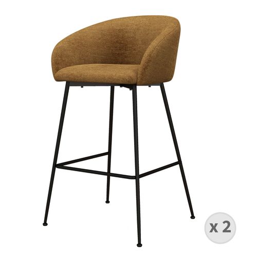 Chloe-Fauteuil De Bar En Tissu Luxury Moutarde Et Métal Noir (X2)