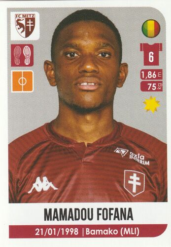 N° 255 - Stickers Image Vignette - Panini - Foot 2020 / 2021 - Mamadou Fofana - Fc Metz - Football Ligue 1