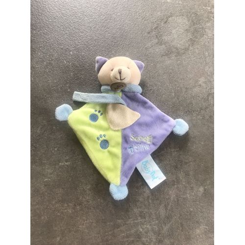 Doudou Baby Nat Ours Chat Super Tétine Vert Violet