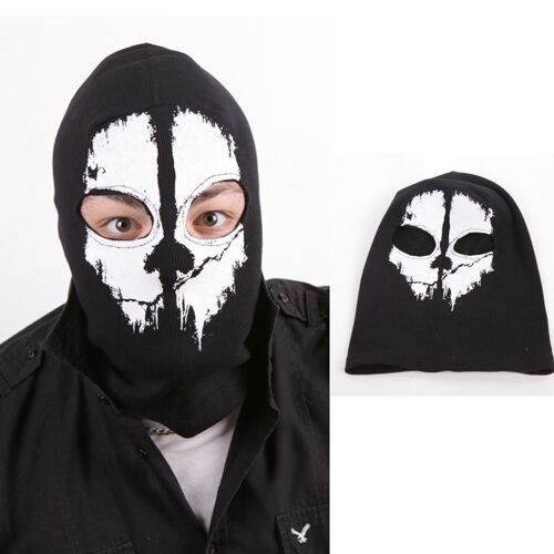 Cagoule Masque Deux Trous Yeux Tissu Respirant Motif Tête De Mort Ghost Fantôme Crâne Tête De Mort Militaire Soldat Armée Halloween Convention Jeu Vidéo Cosplay Costume Punk Boutique Black Sugar