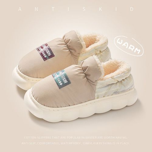 Chaussures Pantoufles D'hiver En Coton Antiald Pour Femmesvêtements D'extérieur Chauds Et En Peluche Avec Tissu Imperméable Sur Le Dessus