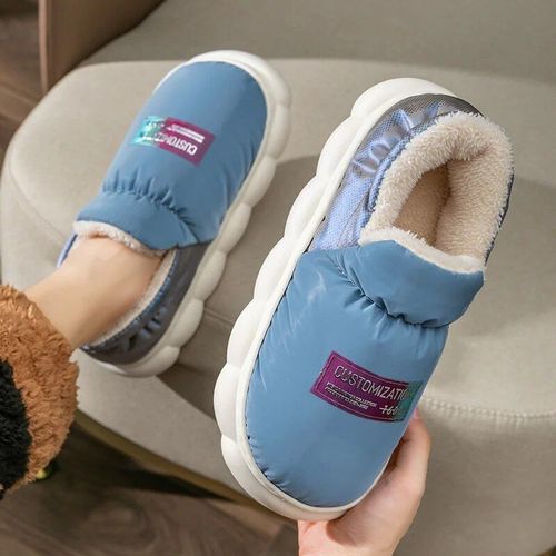 Chaussures Pantoufles D'hiver En Coton Antiald Pour Femmesvêtements D'extérieur Chauds Et En Peluche Avec Tissu Imperméable Sur Le Dessus