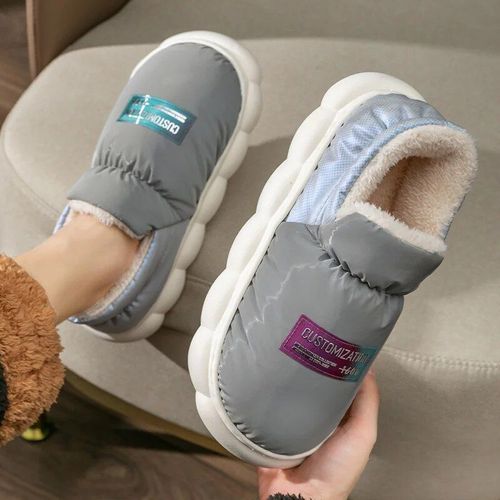 Chaussures Pantoufles D'hiver En Coton Antiald Pour Femmesvêtements D'extérieur Chauds Et En Peluche Avec Tissu Imperméable Sur Le Dessus