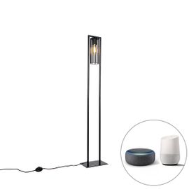 Qazqa Moderne Smart Moderne Vloerlamp Zwart Incl. Wifi St64 - Balenco Wazo Acier Noir Oblongue / Luminaire / Lumiere / Éclairage / Intérieur / Salon E27 Max. 1 X 7 Watt