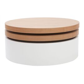 Table basse ronde avec plateaux pivotants et rangement blanc et bois ICON