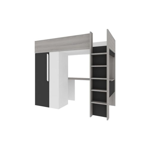 Lit Mezzanine Nicolas Ii - 90 X 200 Cm - Avec Armoire Et Bureau - Anthracite Et Blanc