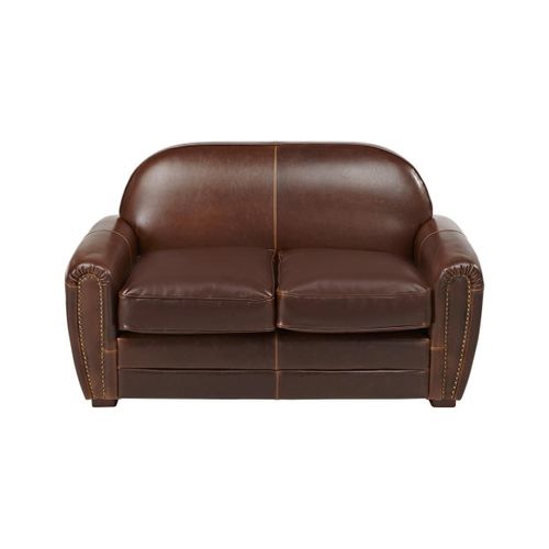 Canapé 2 Places Club 100% Cuir Vieilli Baudoin - Marron