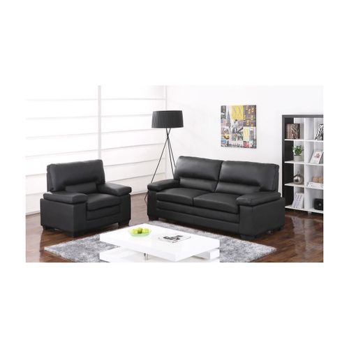 Canapé 3+1 Places En Cuir De Buffle Mimas - Noir