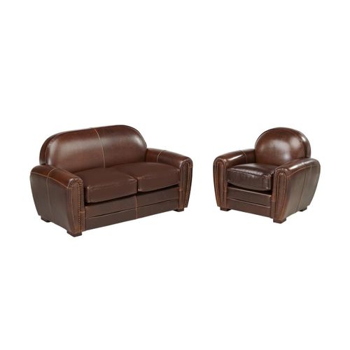 Canapé Et Fauteuil Club Baudoin 100% Cuir Vieilli - Marron