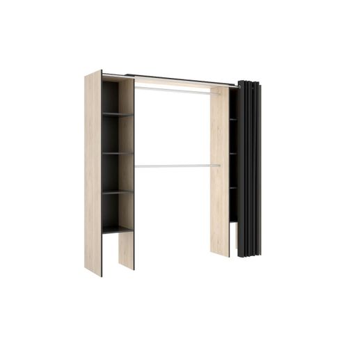 Dressing Extensible Dorian Avec Rideau - L110/180 Cm - Coloris : Chêne Et Anthracite