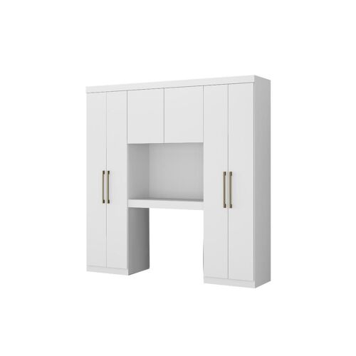 Pont de lit ANTERO - 6 portes - Avec armoires et rangements - L.200 cm - Blanc