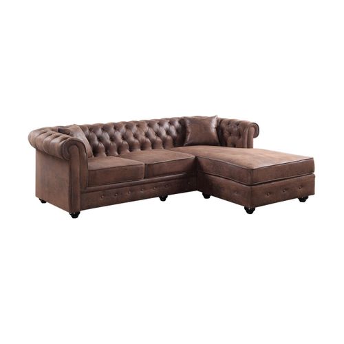 Canapé D'angle Chesterfield Réversible Toledo En Microfibre Vieillie - Marron
