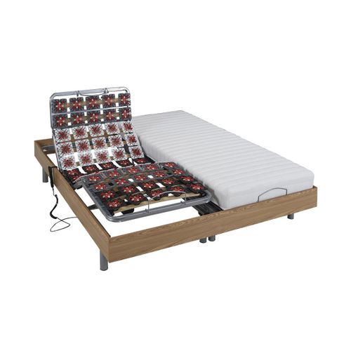 Lit Électrique Relaxation Tout Plots Matelas Latex Cassiopee Iii De Dreamea - Moteurs Okin - 2 X 70 X 190 Cm - Chêne