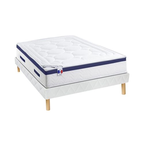 Ensemble sommier + matelas ressorts ensachés mémoire de forme dessin placé MARQUIS de DREAMEA - ép. 30cm - 160 x 200 cm - Bleu