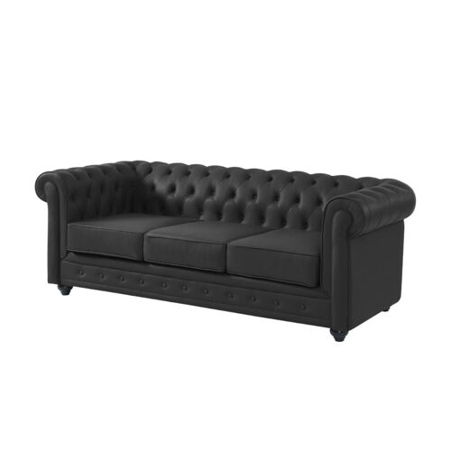 Canapé 3 places en cuir de buffle CHESTERFIELD - Noir