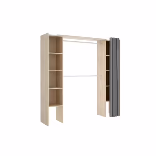 Dressing Extensible Dorian Avec Rideau - L110/180 Cm - Coloris : Chêne Et Gris