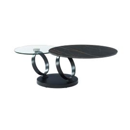 Table Basse Avec Plateaux Pivotants Joline - Céramique Et Verre Trempé - Effet Marbre Noir