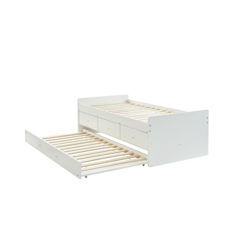 Lit Gigogne Titouan Avec 3 Tiroirs - 90 X 190 Cm - Mdf Et Pin - Blanc