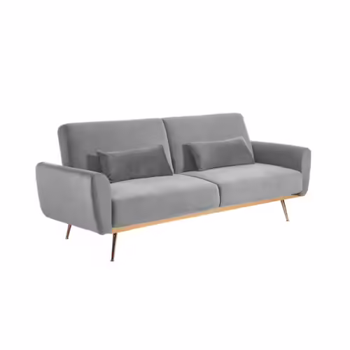 Canapé 3 Places Convertible Clic-Clac En Velours Launei - Gris Clair