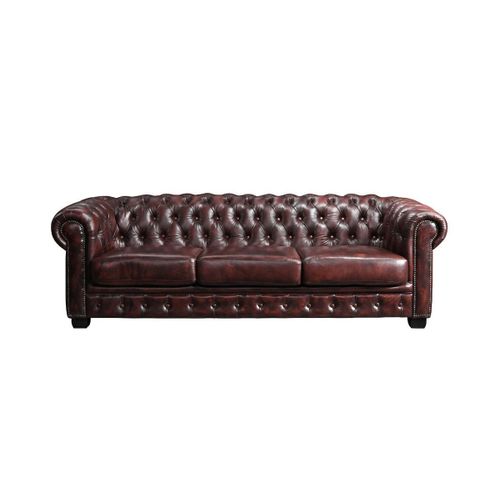Canapé Chesterfield 4 Places Brenton 100% Cuir De Buffle - Cherry